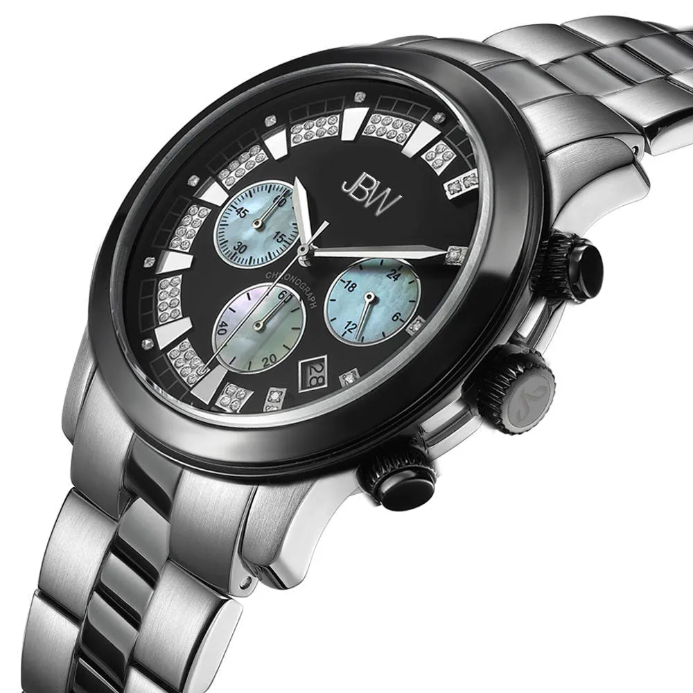 JBW Delano Black Chronograph Diamond Dial Two-Tone Steel Bracelet Men's Watch JB-6218-A