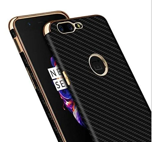 Kapa Oneplus 5 / One plus 5 Carbon Fibre Pattern Flexible Electroplated Edges Protective Back Cover Case for - Black