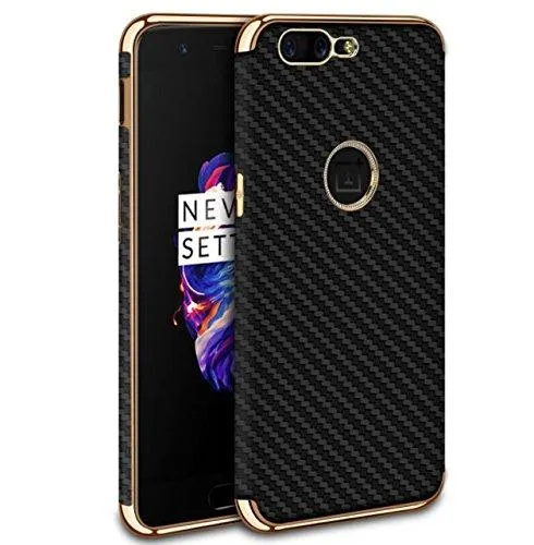 Kapa Oneplus 5 / One plus 5 Carbon Fibre Pattern Flexible Electroplated Edges Protective Back Cover Case for - Black