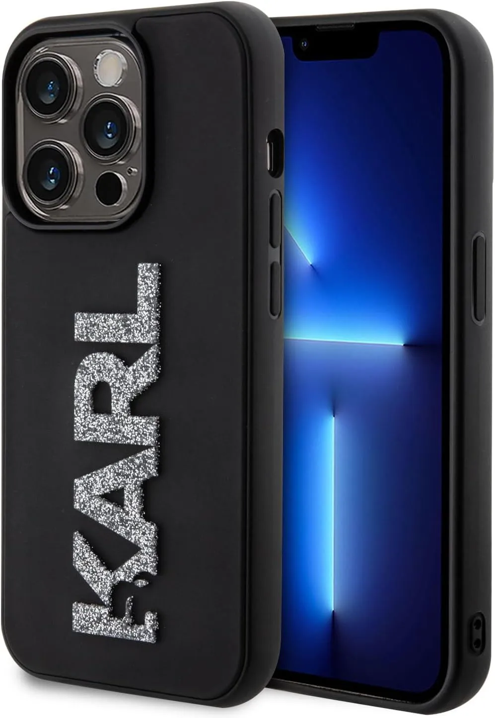 Karl Lagerfeld 3D Rubber Glitter Logo Case for iphone 15 Pro 6.1" Black - KLHCP15L3DMBKCK