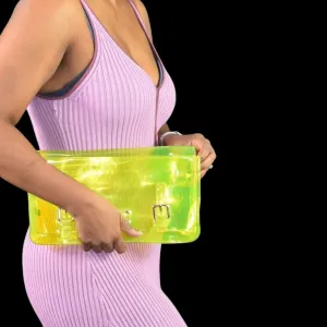 Kate Spade Sunny Hills Ellie Clutch Bag Green Neon Clear Translucent Rectangle Messenger