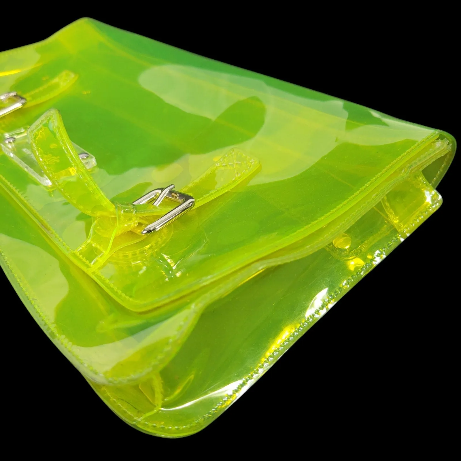 Kate Spade Sunny Hills Ellie Clutch Bag Green Neon Clear Translucent Rectangle Messenger
