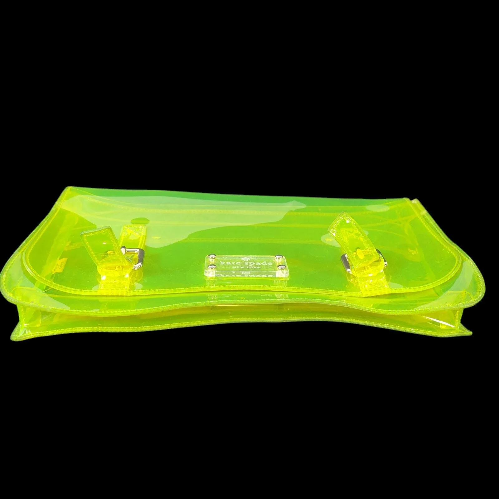 Kate Spade Sunny Hills Ellie Clutch Bag Green Neon Clear Translucent Rectangle Messenger