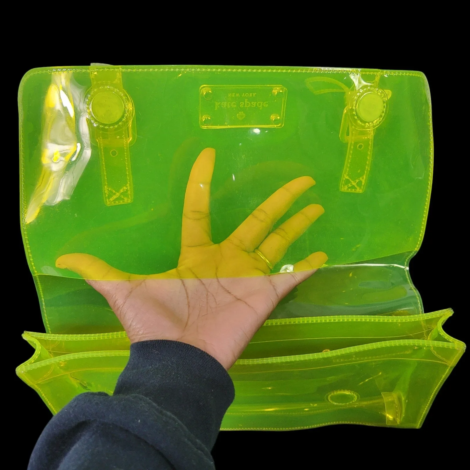 Kate Spade Sunny Hills Ellie Clutch Bag Green Neon Clear Translucent Rectangle Messenger
