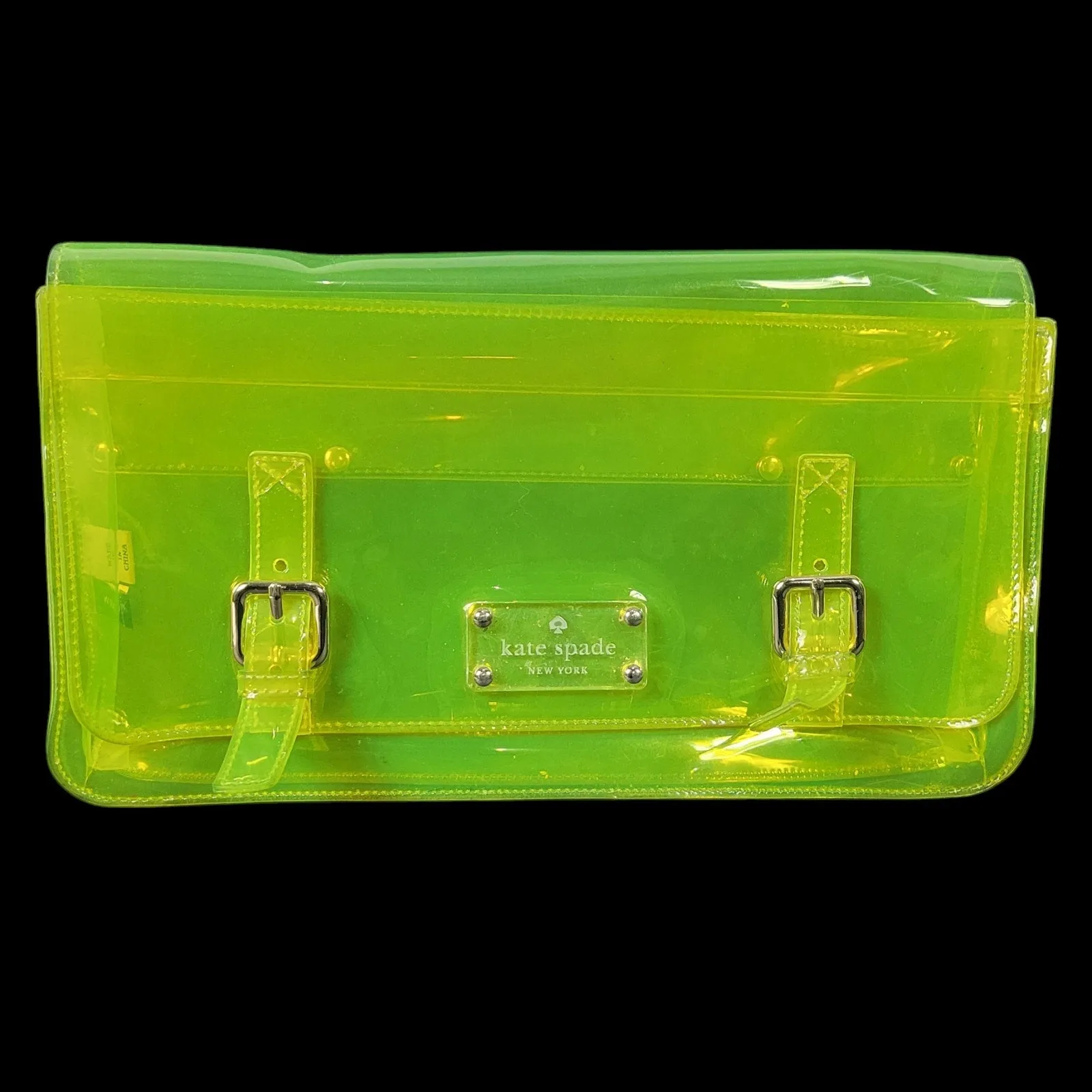 Kate Spade Sunny Hills Ellie Clutch Bag Green Neon Clear Translucent Rectangle Messenger