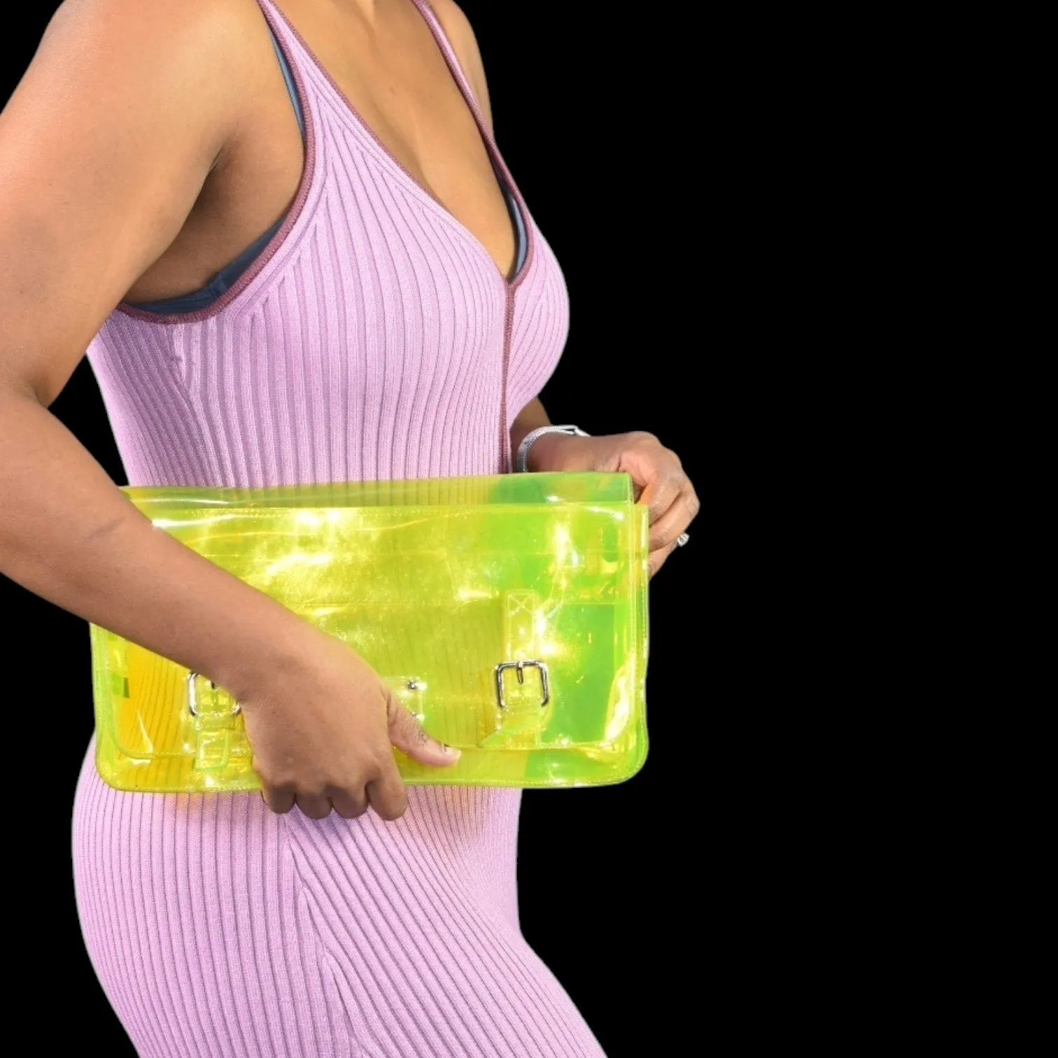 Kate Spade Sunny Hills Ellie Clutch Bag Green Neon Clear Translucent Rectangle Messenger