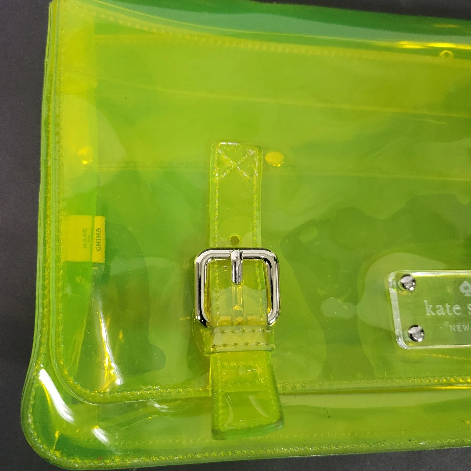 Kate Spade Sunny Hills Ellie Clutch Bag Green Neon Clear Translucent Rectangle Messenger