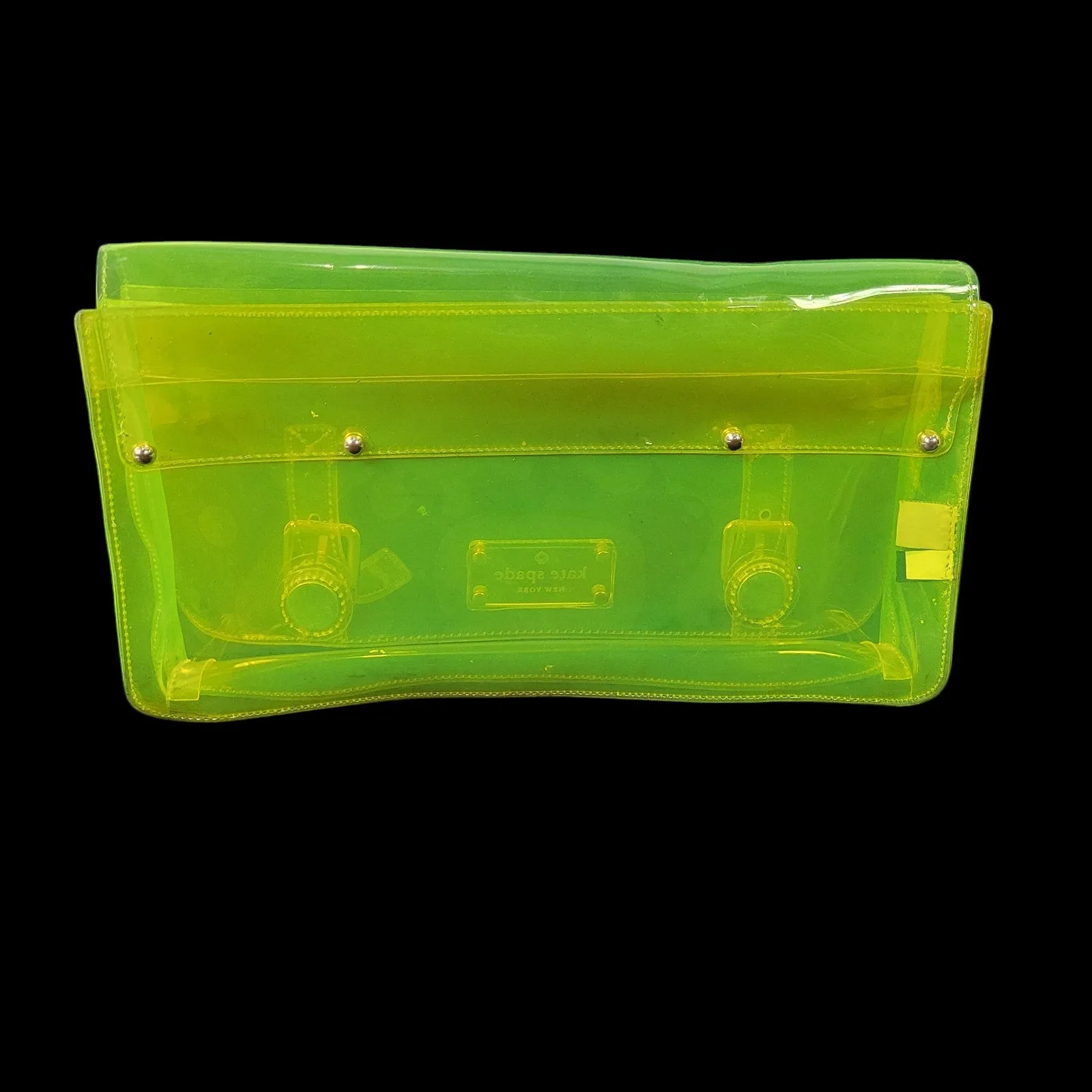 Kate Spade Sunny Hills Ellie Clutch Bag Green Neon Clear Translucent Rectangle Messenger