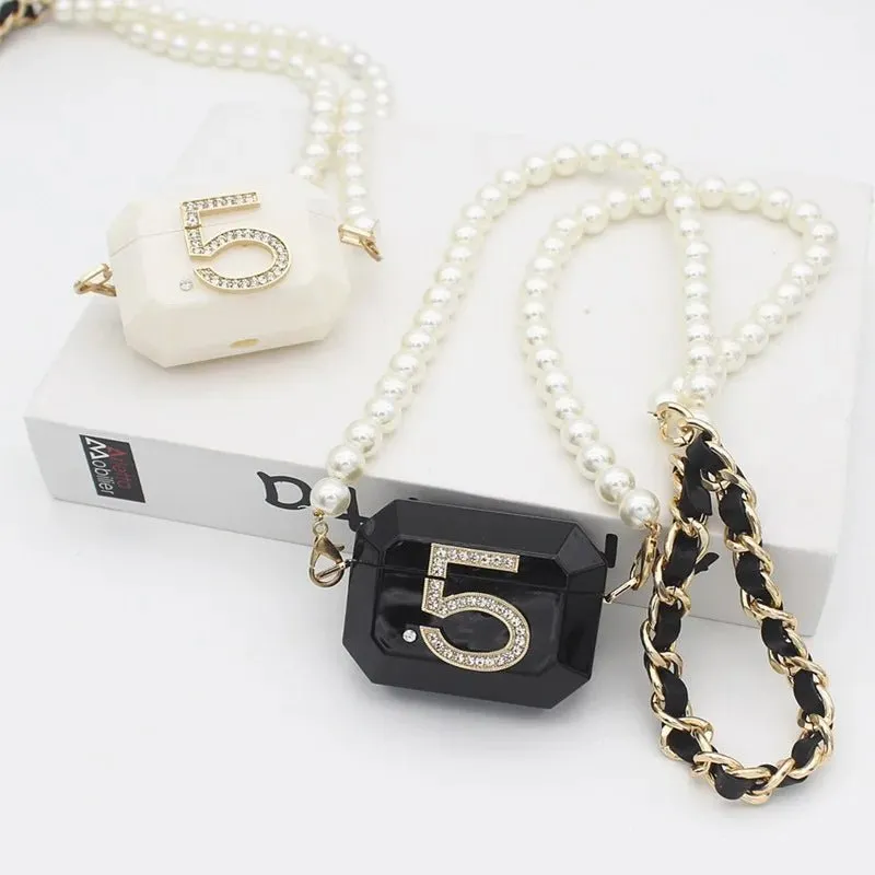Kawaii Crossbody AirPods Case with Pearl Chain