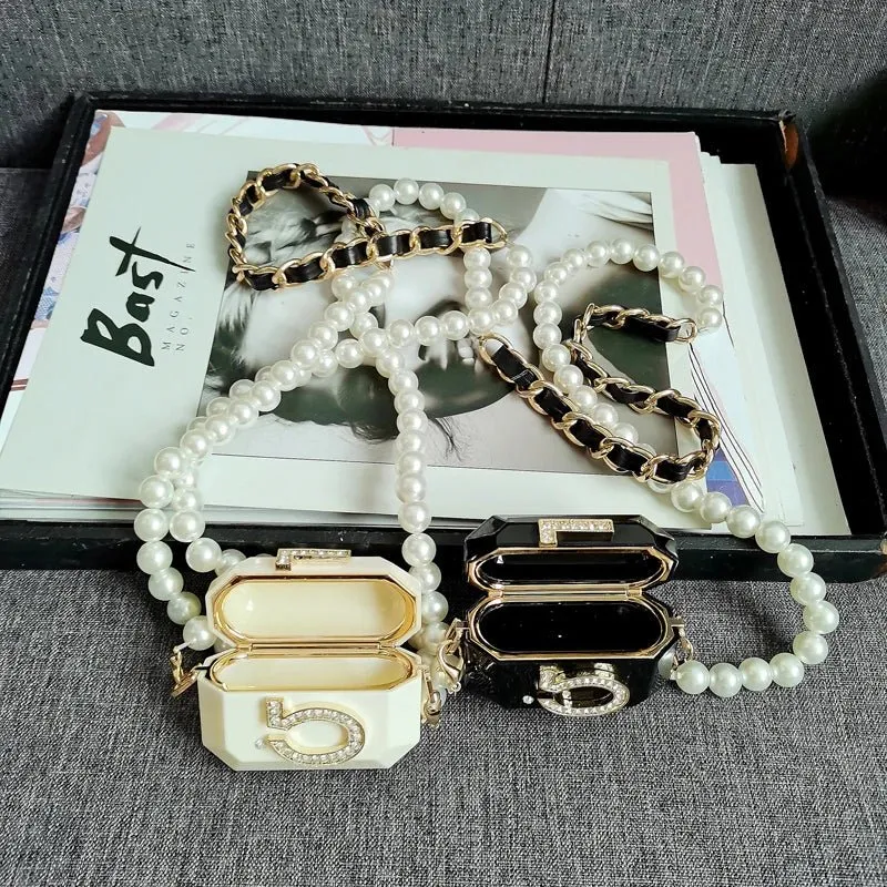 Kawaii Crossbody AirPods Case with Pearl Chain