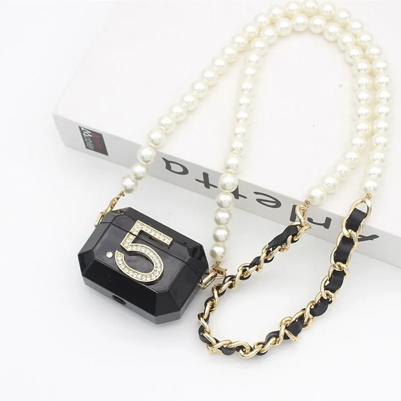 Kawaii Crossbody AirPods Case with Pearl Chain