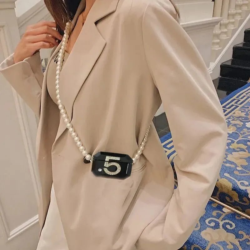 Kawaii Crossbody AirPods Case with Pearl Chain