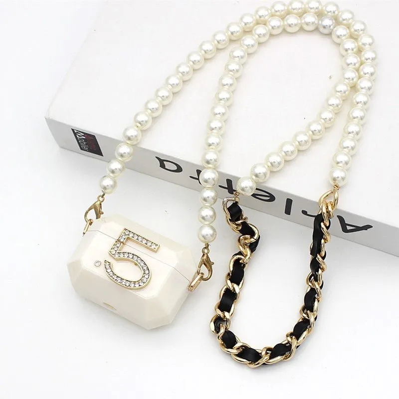 Kawaii Crossbody AirPods Case with Pearl Chain