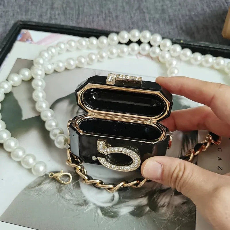Kawaii Crossbody AirPods Case with Pearl Chain