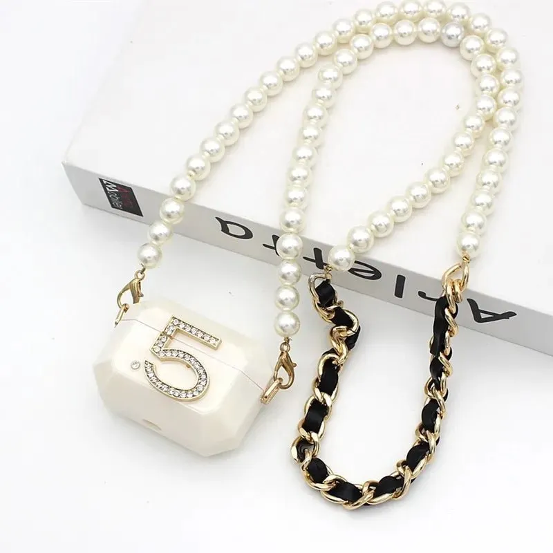 Kawaii Crossbody AirPods Case with Pearl Chain