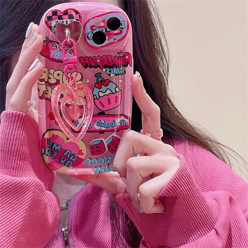 Kawaii Funky iPhone Case with Love Heart Pendant