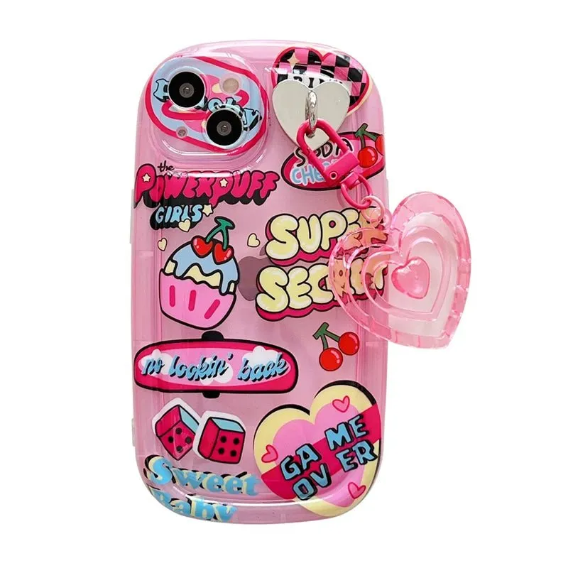 Kawaii Funky iPhone Case with Love Heart Pendant