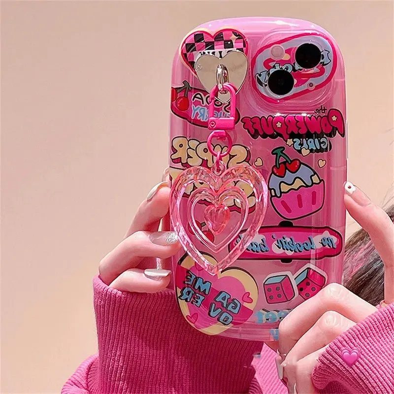 Kawaii Funky iPhone Case with Love Heart Pendant