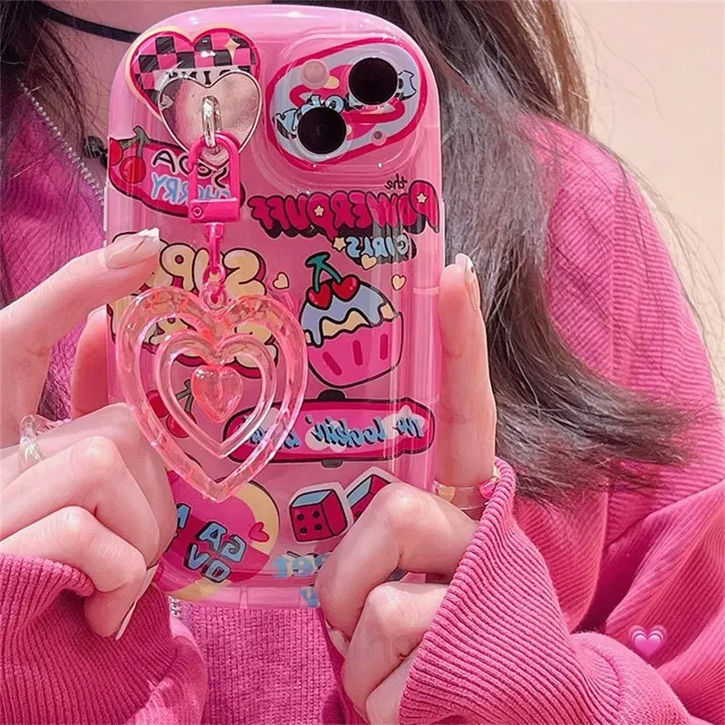 Kawaii Funky iPhone Case with Love Heart Pendant