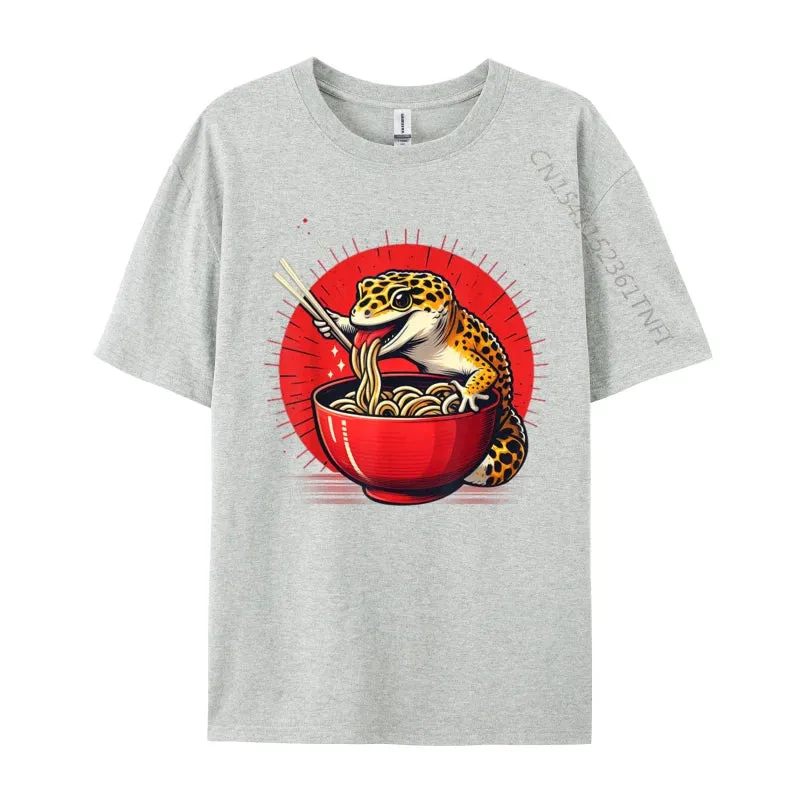 Kawaii Gecko Ramen 3D Printed Streetwear Tee – Premium Cotton Custom Graphic Shirt for Anime, Punk & Fashion Lovers