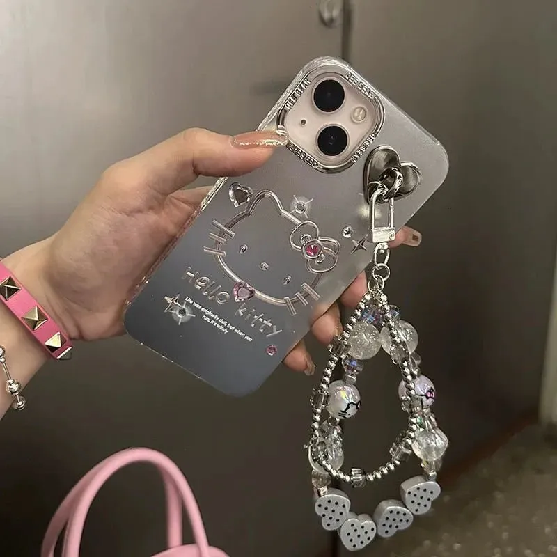 Kawaii Hello Kitty Silver iPhone Case with Chain
