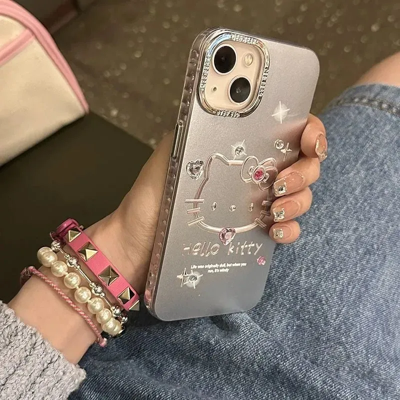 Kawaii Hello Kitty Silver iPhone Case with Chain