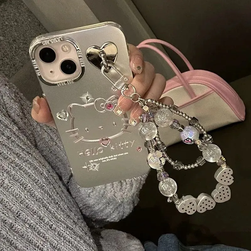 Kawaii Hello Kitty Silver iPhone Case with Chain