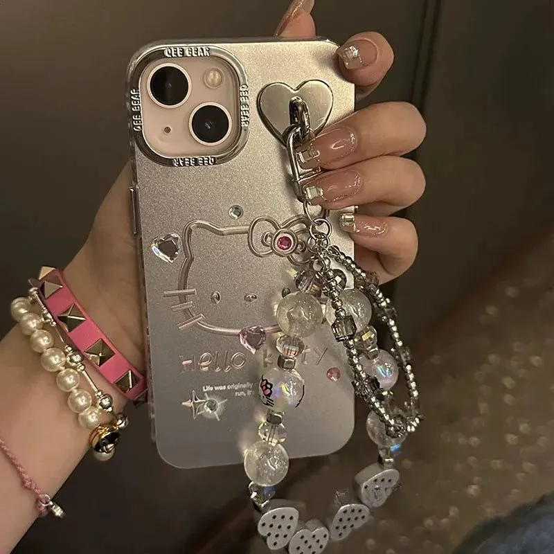 Kawaii Hello Kitty Silver iPhone Case with Chain