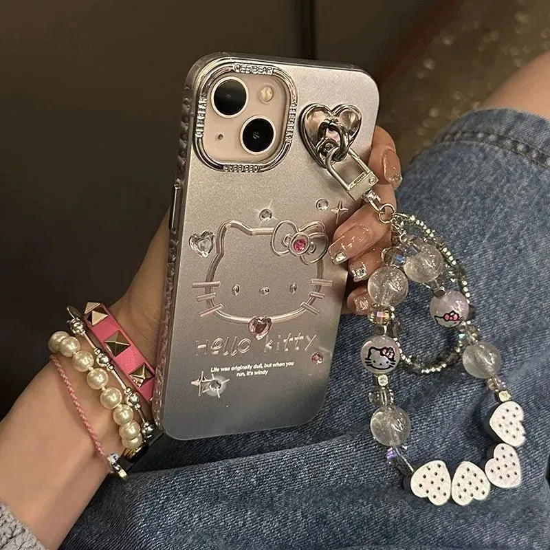Kawaii Hello Kitty Silver iPhone Case with Chain