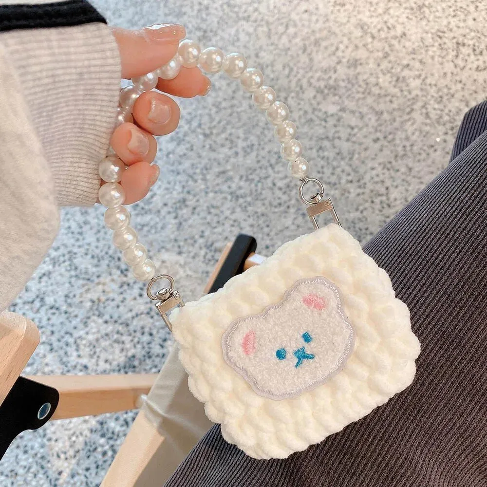 Kawaii Knitted Bag AirPods Case with Pearl Chain