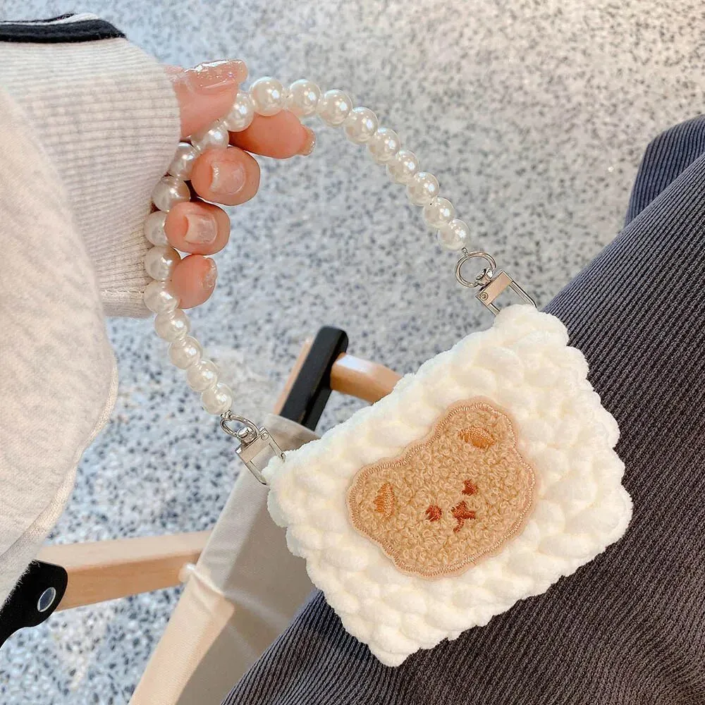 Kawaii Knitted Bag AirPods Case with Pearl Chain