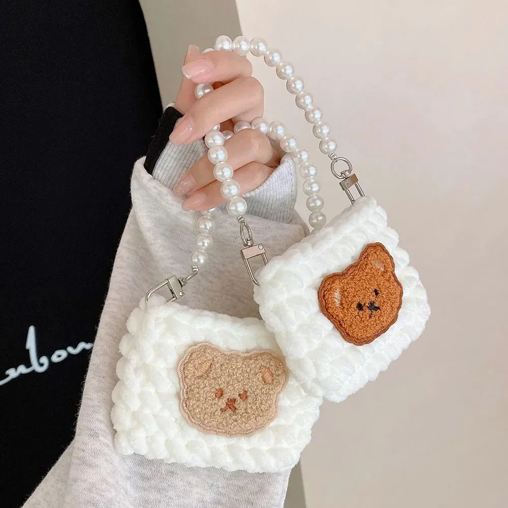 Kawaii Knitted Bag AirPods Case with Pearl Chain
