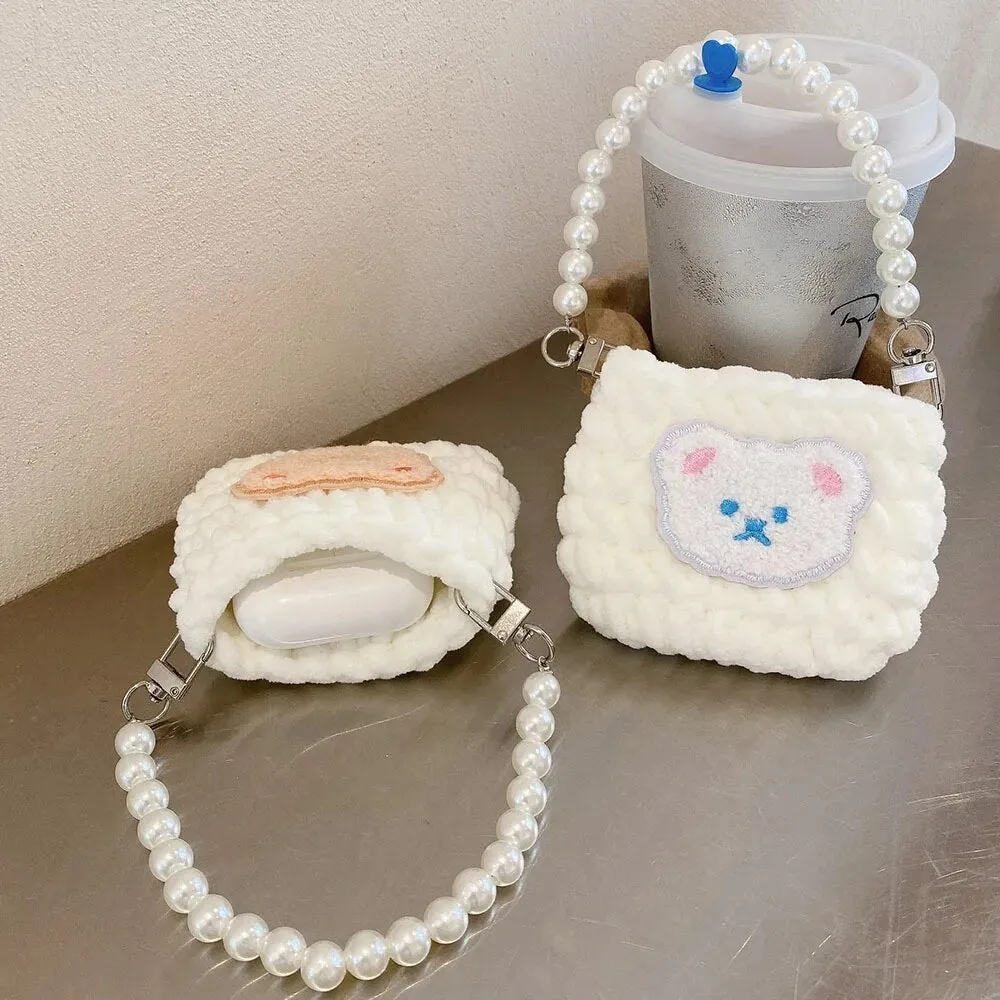 Kawaii Knitted Bag AirPods Case with Pearl Chain