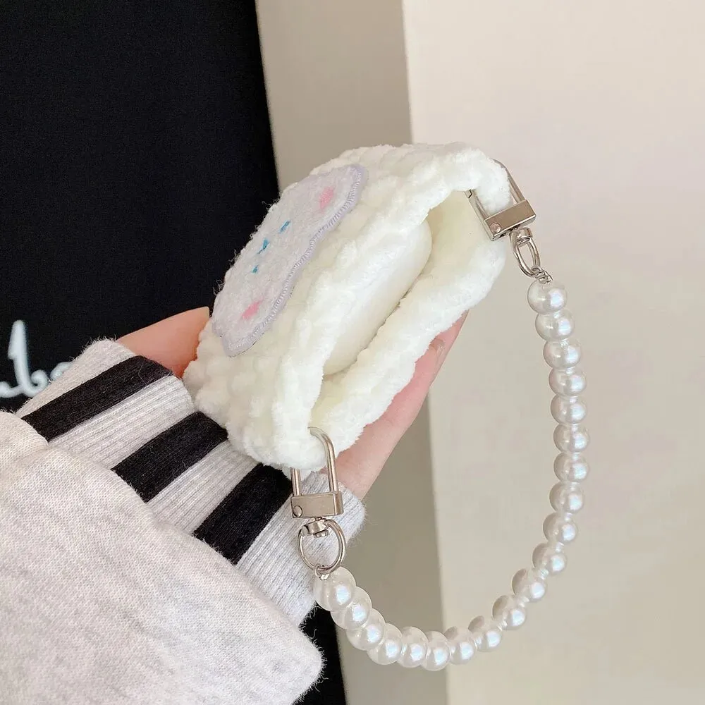 Kawaii Knitted Bag AirPods Case with Pearl Chain