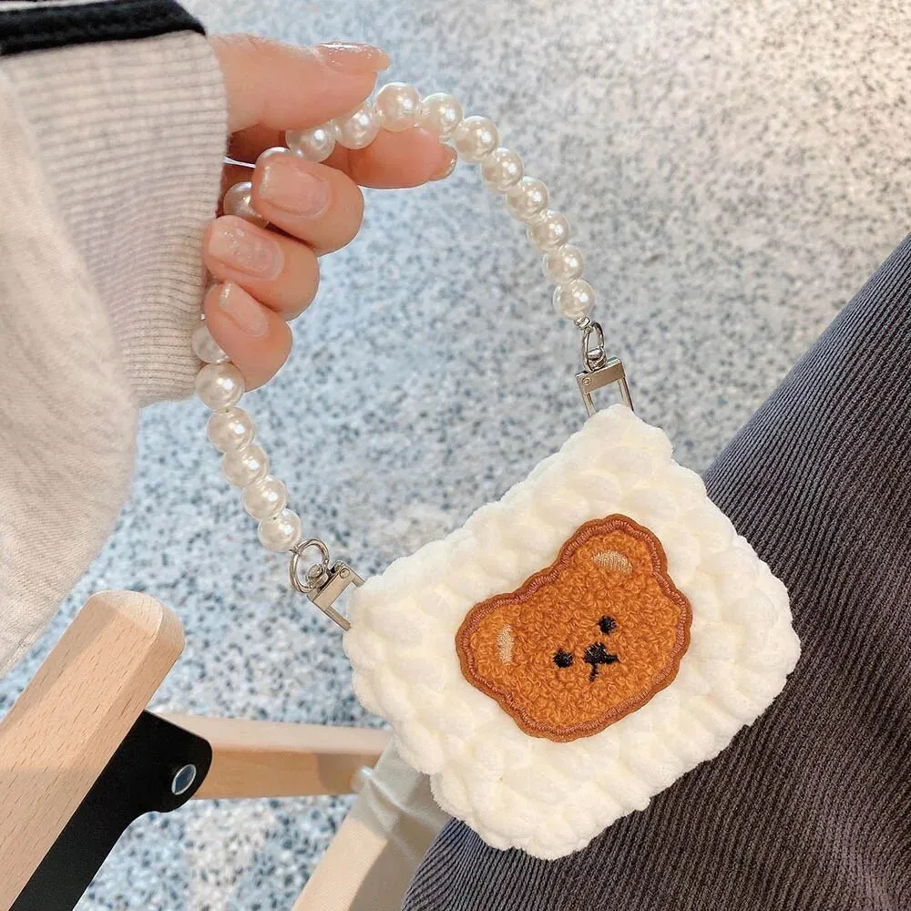 Kawaii Knitted Bag AirPods Case with Pearl Chain
