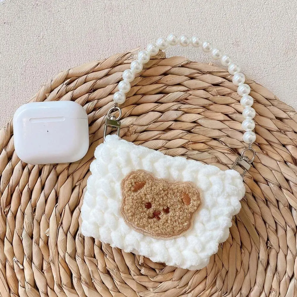 Kawaii Knitted Bag AirPods Case with Pearl Chain