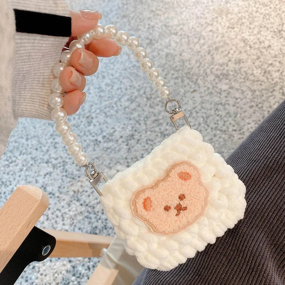 Kawaii Knitted Bag AirPods Case with Pearl Chain