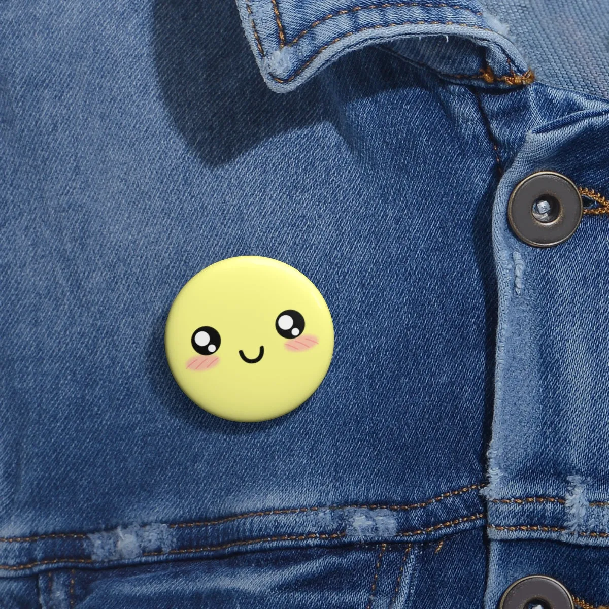 Kawaii Pastel Cutie Face Yellow Pin Button