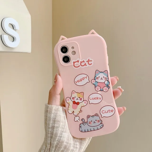 Kawaii Pink Cat Ear iPhone Case