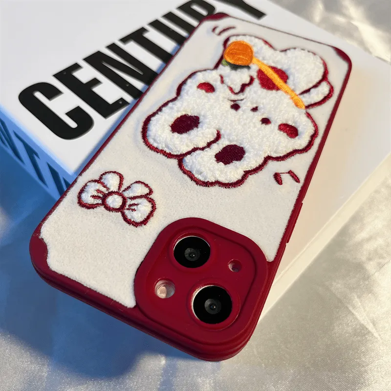 Kawaii Plush Embroidery Rabbit iPhone Case