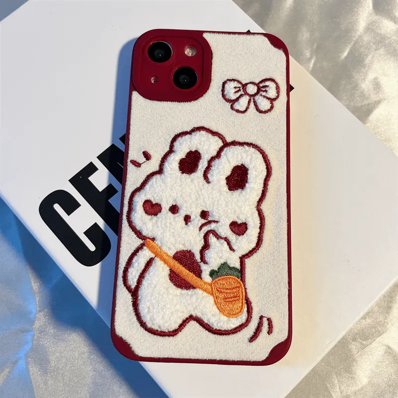 Kawaii Plush Embroidery Rabbit iPhone Case