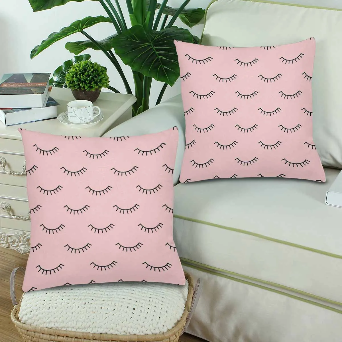 Kids Cartoon themed Pillow Cases printed with  closed eyes on pink background