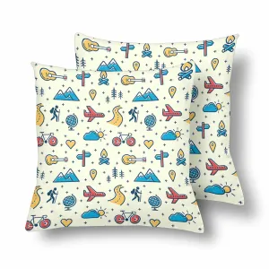 Kids Cartoon themed Pillow Cases printed with  colorful pattern with adventure travel icons