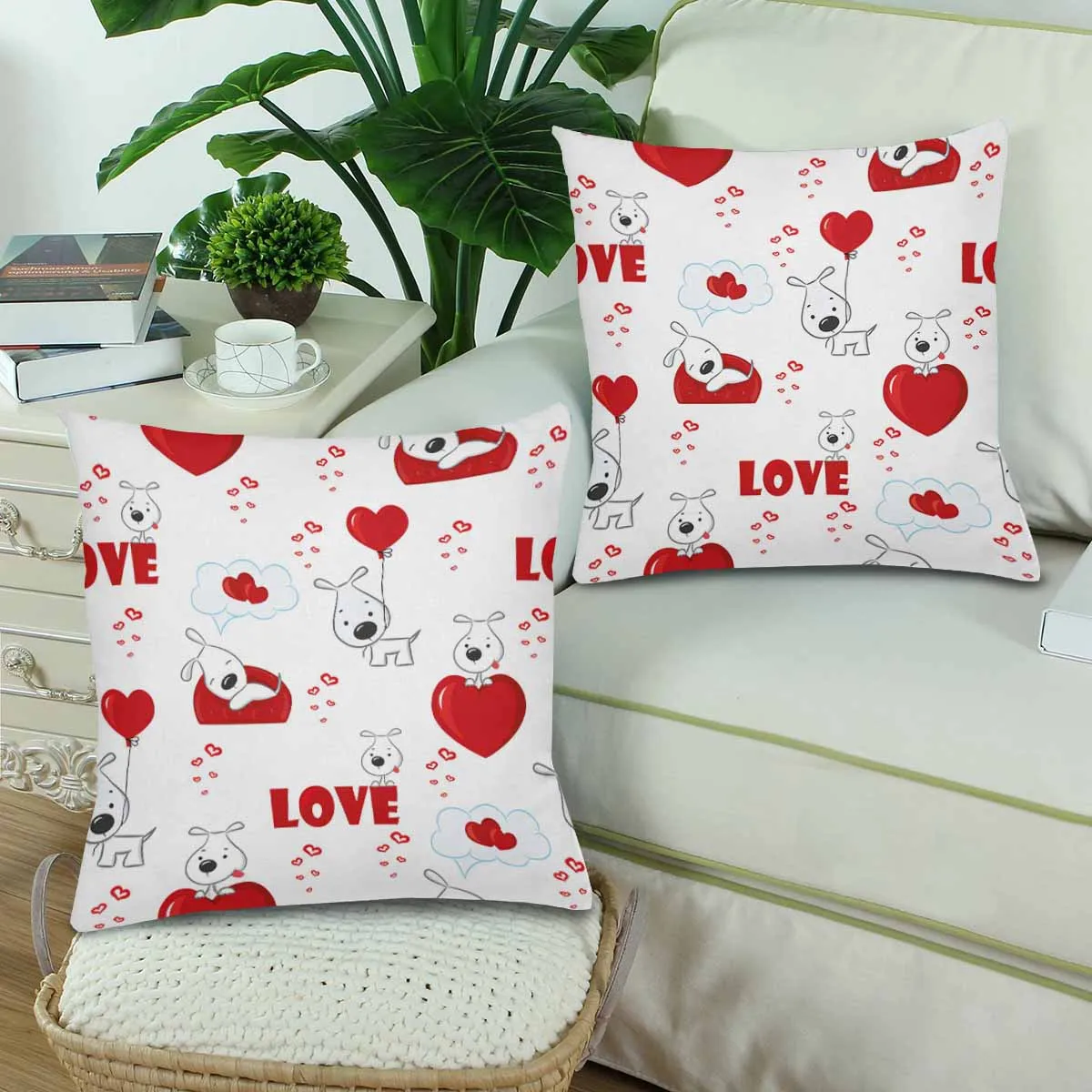 Kids Cartoon themed Pillow Cases printed with  Cute background with dogs and hearts
