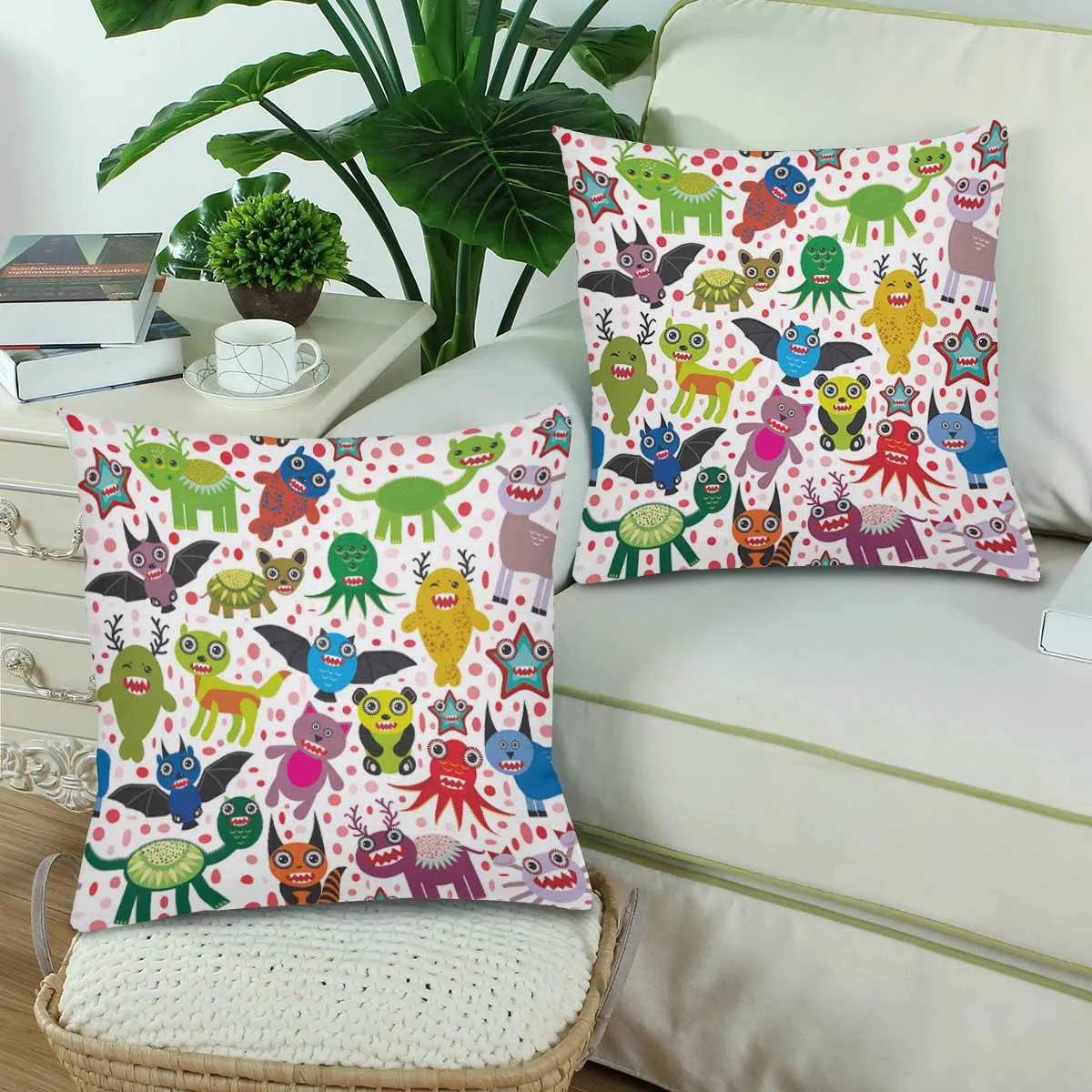 Kids Cartoon themed Pillow Cases printed with  Cute cartoon Monsters