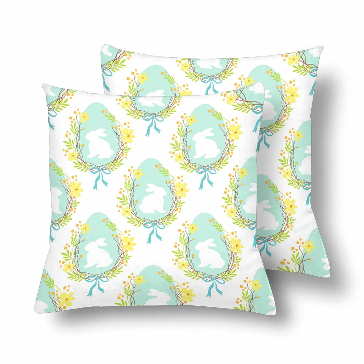 Kids Cartoon themed Pillow Cases printed with  cute easter pattern with rabbits and eggs