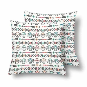 Kids Cartoon themed Pillow Cases printed with  hand drawn line mexican skulls