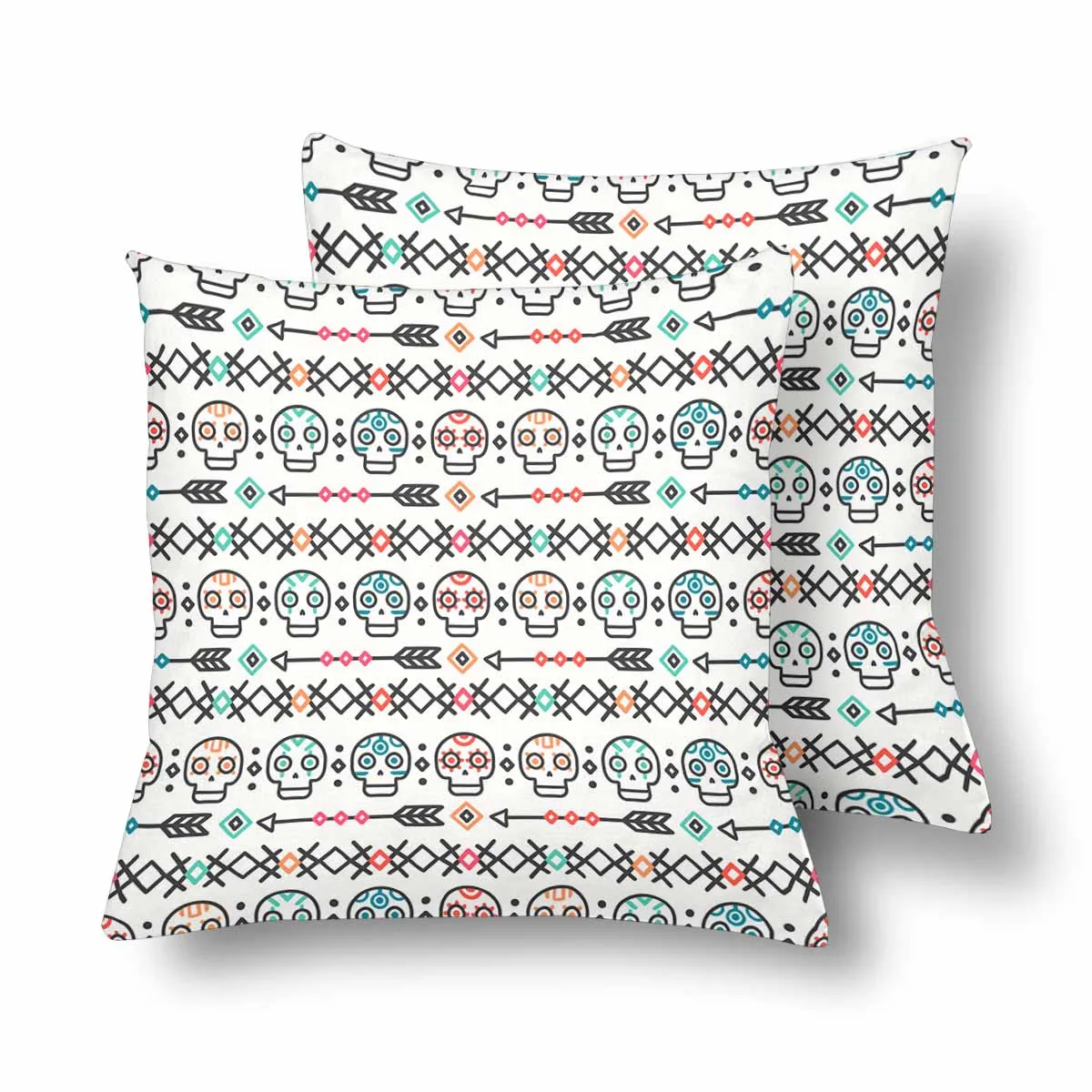 Kids Cartoon themed Pillow Cases printed with  hand drawn line mexican skulls