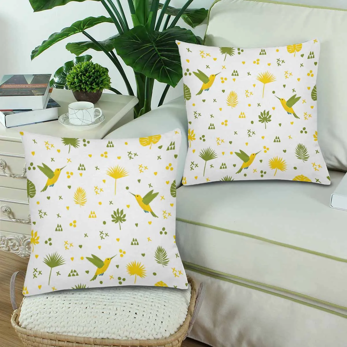 Kids Cartoon themed Pillow Cases printed with  hummingbird and leaves