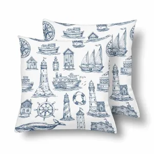 Kids Cartoon themed Pillow Cases printed with  Nautical elements pattern lighthouse